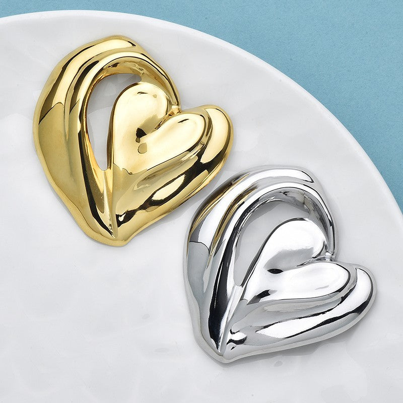 2pcs Abstract Heart Brooch Set 18K Gold Silver Plated Stainless Steel Pins