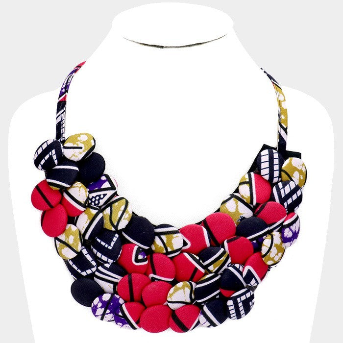 African Print Fabric Button Statement Necklace – Colorful Collar Necklace