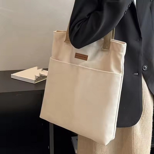 Womens Laptop Tote Handbag White Canvas Small Niche Large Capacity Outer Pocket