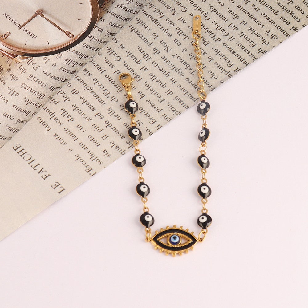Gold Tone Evil Eye Protection Bracelet Stainless Steel Adjustable Charm Jewelry