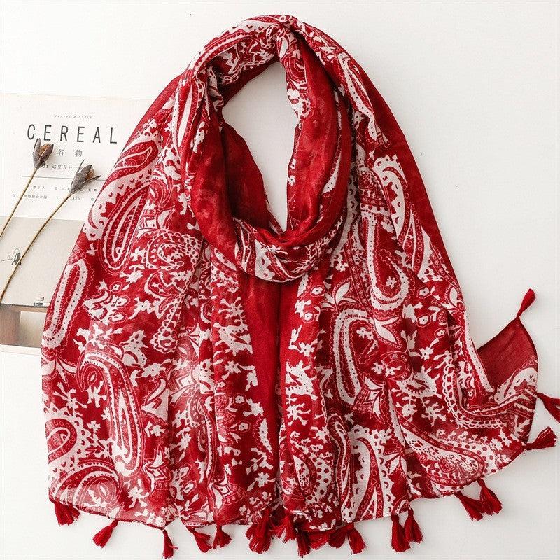 2pcs Women Leopard Animal Print Paisley Tassel Scarf Large Wrap Shawl 71x35"