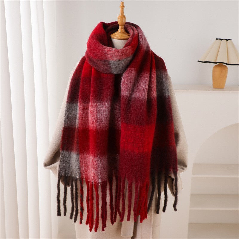 Extra Long Cashmere Feel Red Plaid Fringe Scarf Winter Wrap Shawl