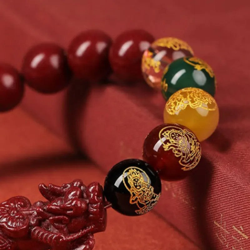 Feng Shui Pixiu 10mm Cinnabar Beaded Bracelet Good Luck Chinese Bracelet Red