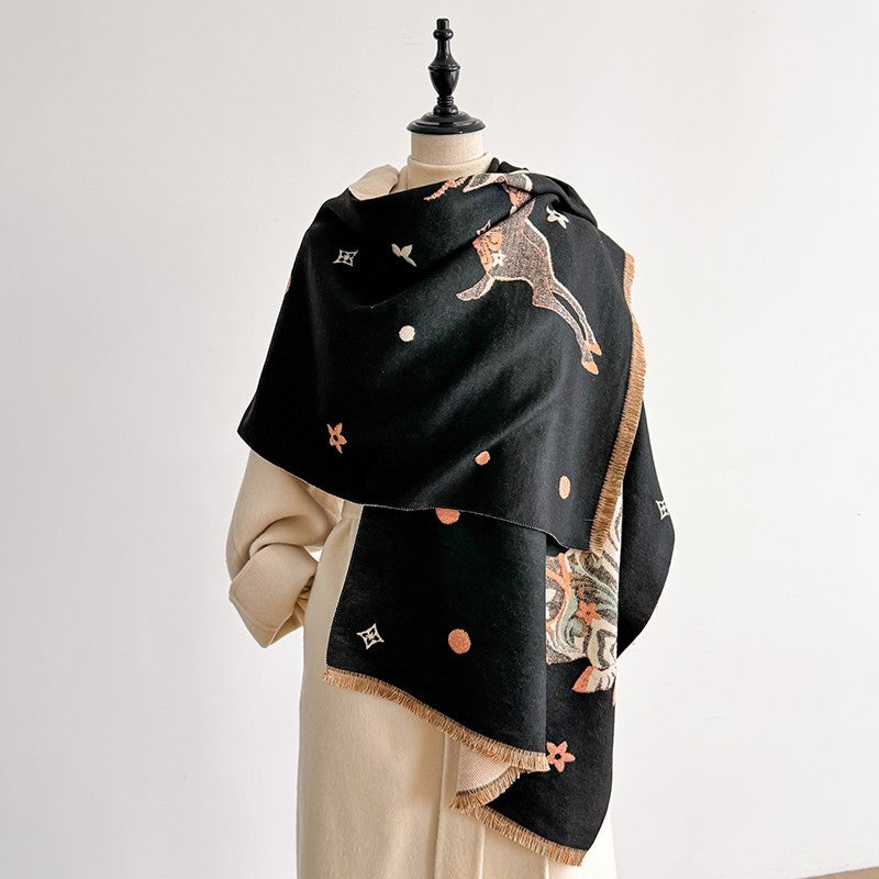 Zebra Reversible Cashmere Feel Scarf Monogram Flower Pashmina Shawl Wrap
