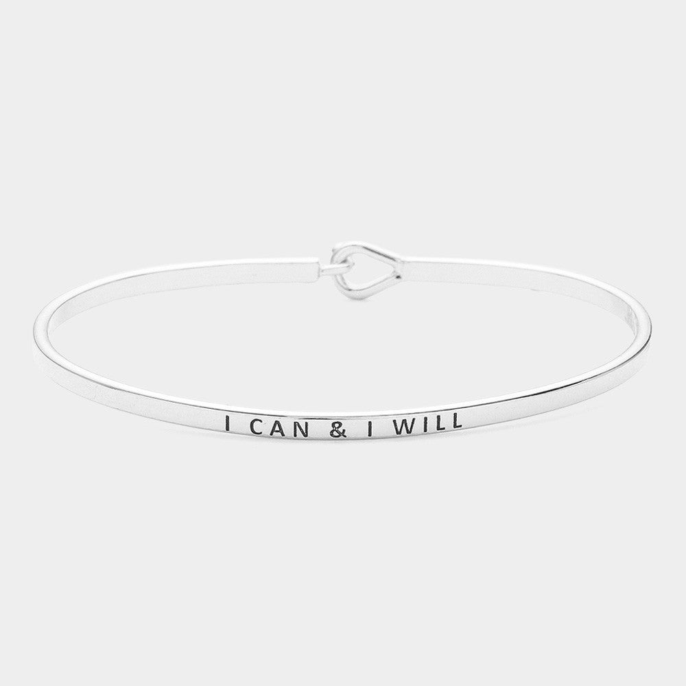 2pcs “I Can & I Will” Hook Bracelet Set Brass Metal Gold & Silver Inspirational