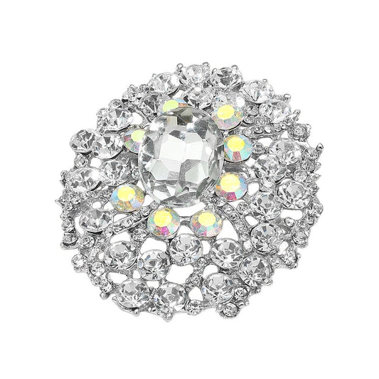 Crystal Flower Brooch Pin - Elegant Silver Rhinestone Jewelry for Women