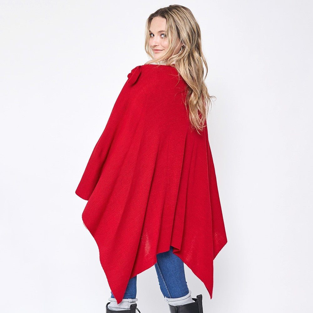 Women’s Solid Ruana Poncho with Shoulder Strap Wrap Cape Shawl One Size