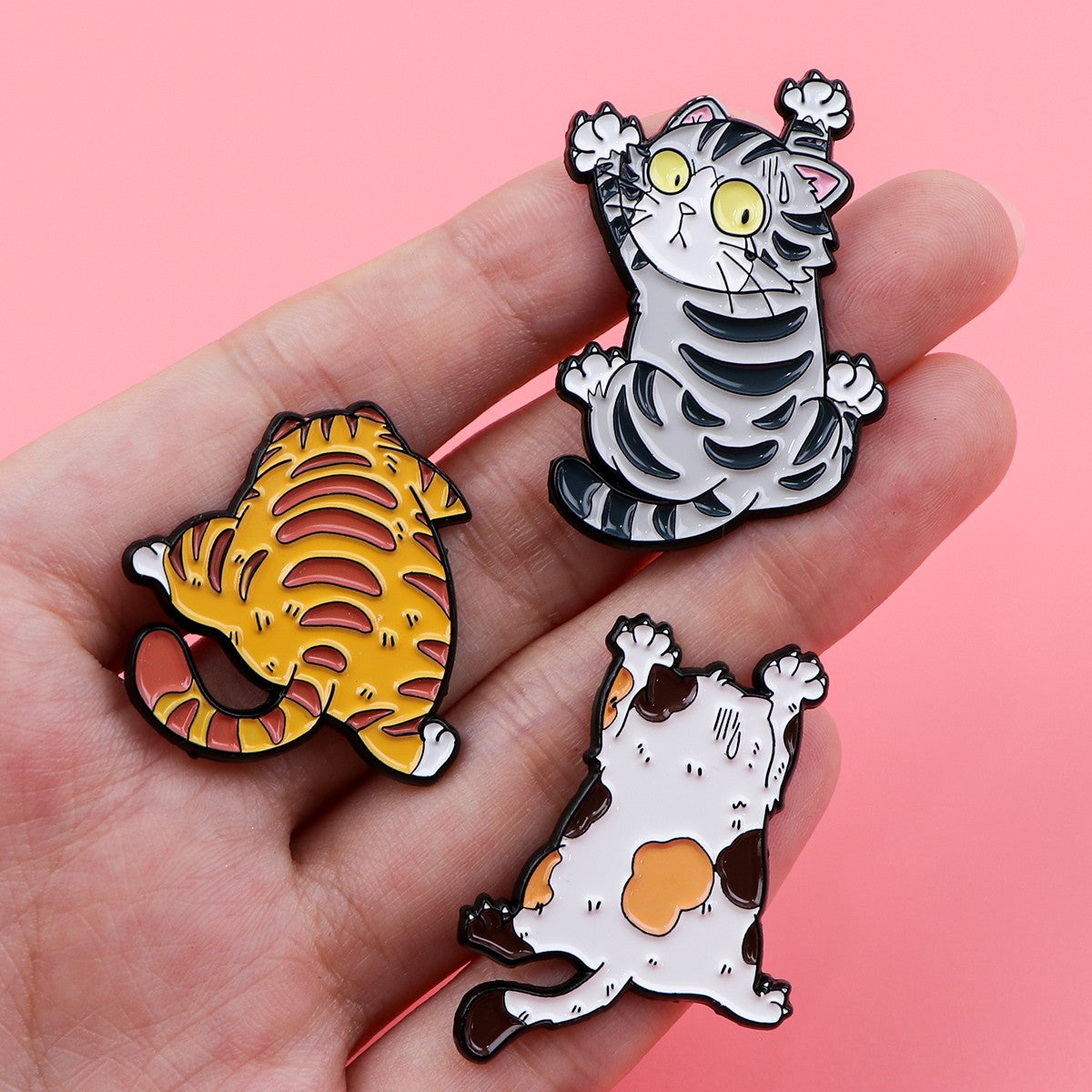 3pcs Cute Funny Cat Enamel Pin Set Clinging Falling Kitty Badge Brooch Jewelry