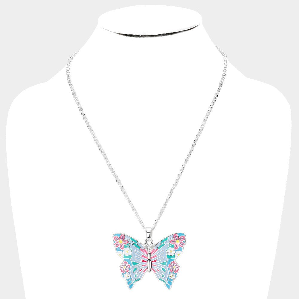 Enamel Butterfly Pendant Necklace for Women Cute Colorful Butterfly Pendant