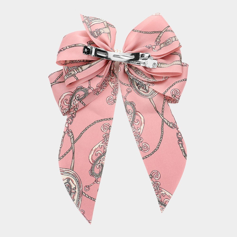 Pink Oversized Pearl Bow Hair Clip Barrette Chain Dangle Trendy Accessory