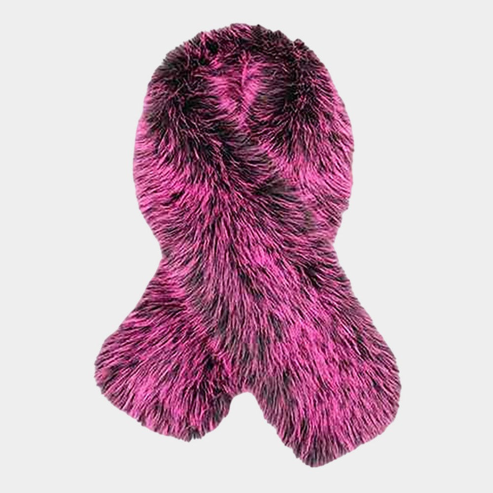 Luxury Pink Black Faux Fur Scarf Collar Stole Winter Wrap Women's Fashion Chic