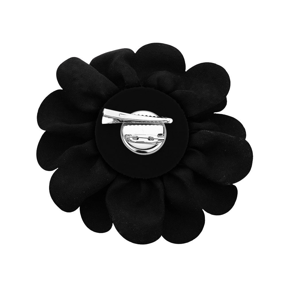 2PC Black Red Camellia Flower Brooch Pin Hair Clip Dual Set Shimmer Accents