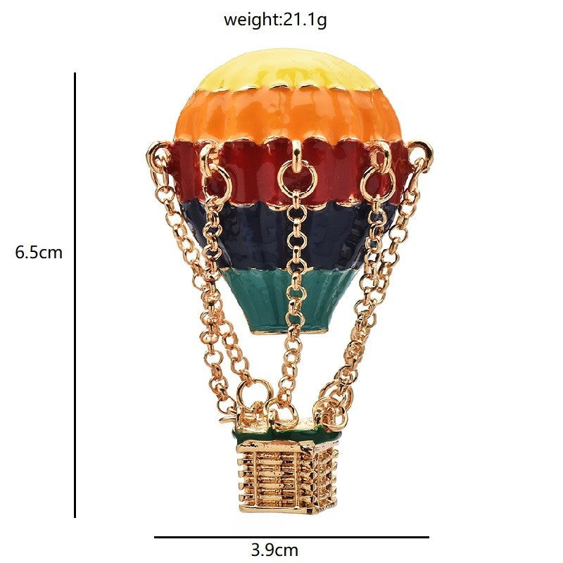 Colorful Enamel Hot Air Balloon Brooch Gold Tone Adventure Travel Fashion Pin