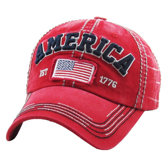 Vintage USA American Flag Baseball Cap Adjustable Distressed Patriotic Hat