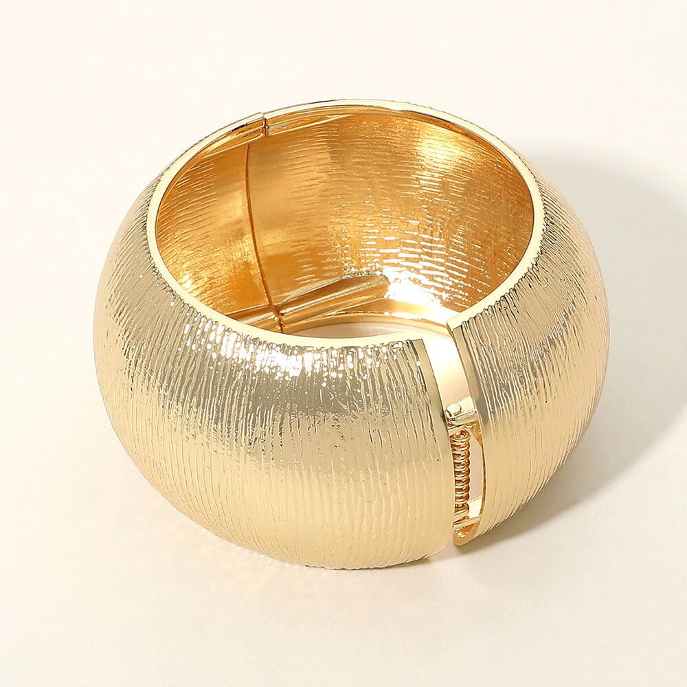Textured Metal Hinged Bangle Bracelet Classic Fashion Jewelry for Women