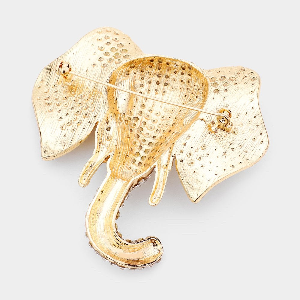 2-Piece Red and White Elephant Brooch Set Crystal Enamel Lucky Animal Pin