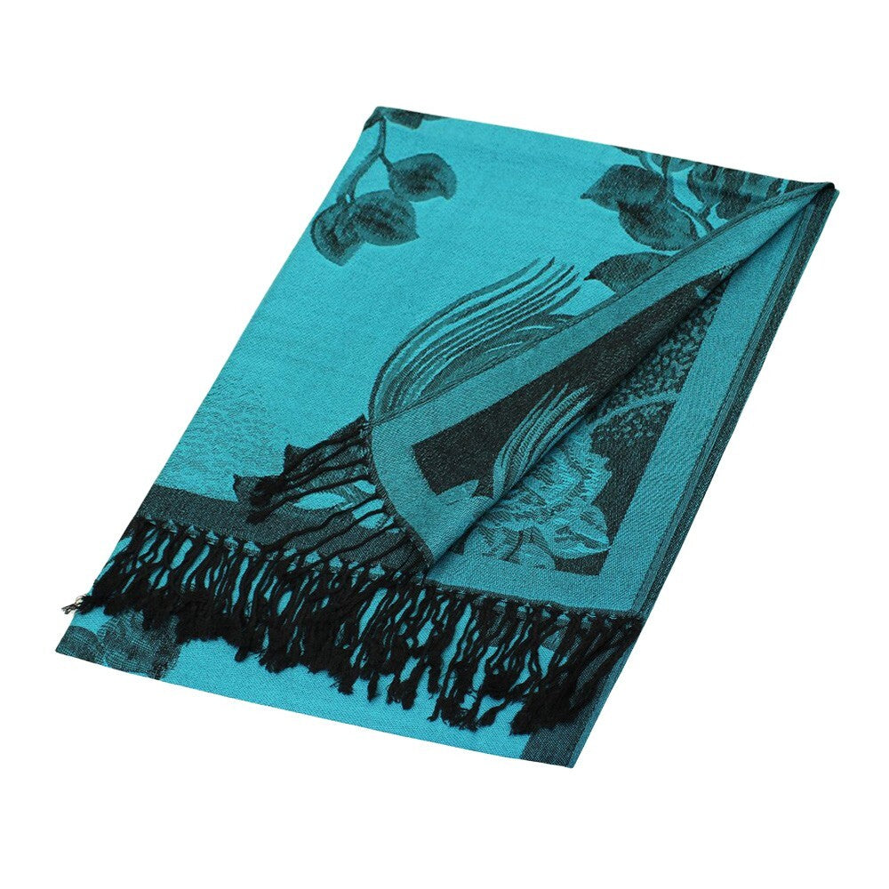 Pashmina Scarf Shawl Wrap Colorful Flower Printed Floral Pattern Scarf Turquoise