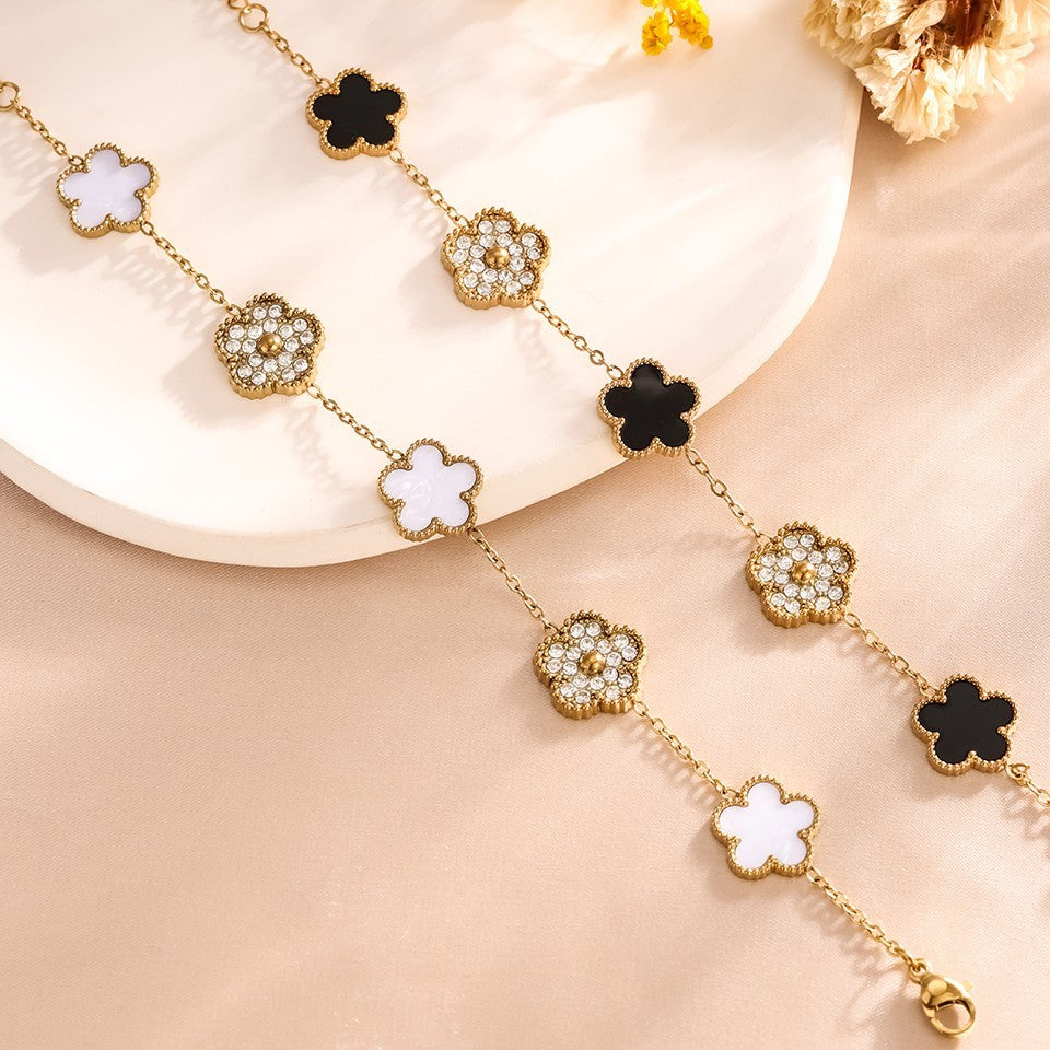 2PCS Four Leaf Clover Bracelet Set Gold Plated Vintage Inspired Jewelry