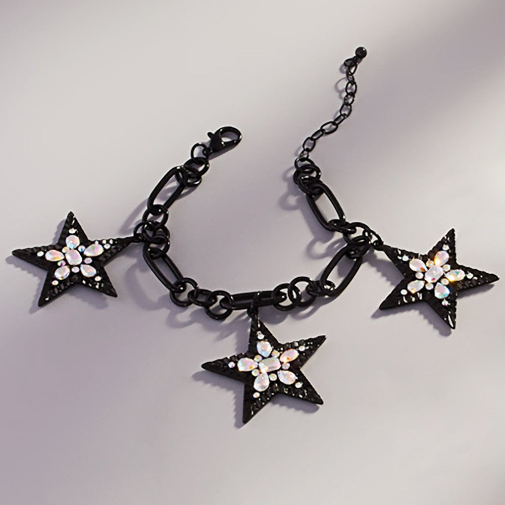 Black Chain Bracelet with Iridescent Star Charms Lobster Closure