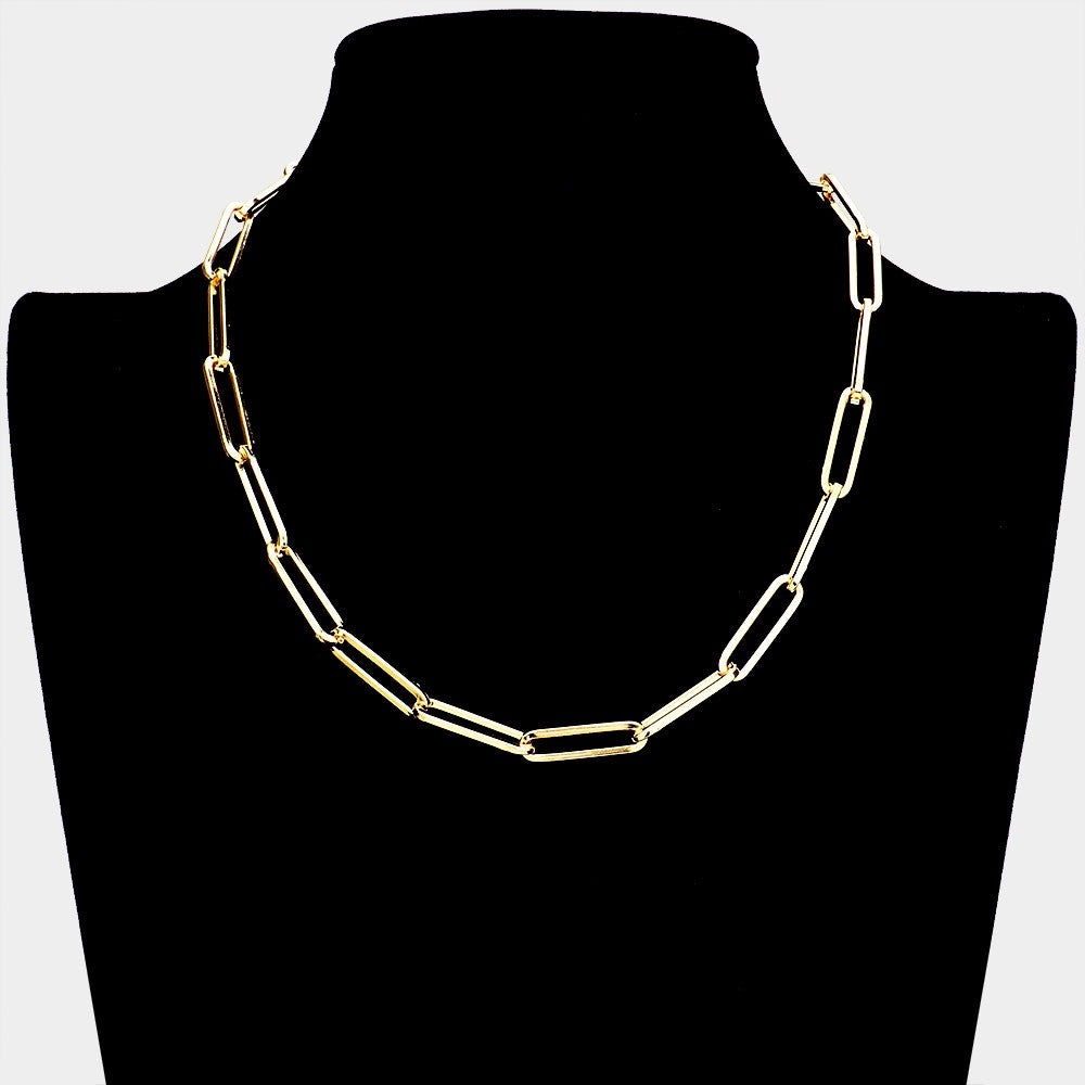 Classic Gold Paperclip Link Chain Necklace - Versatile High-Shine Layering Piece