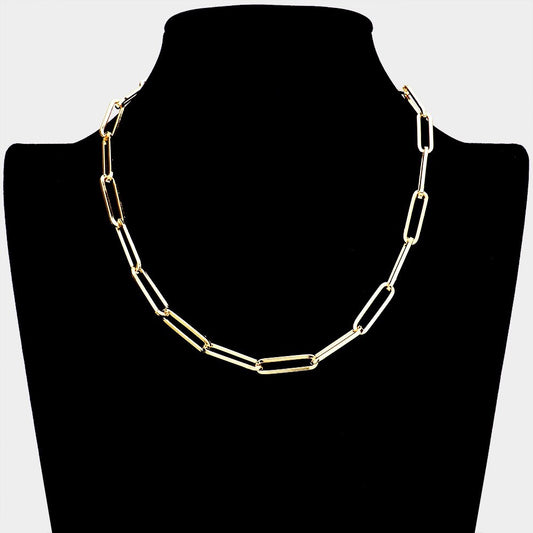 Classic Gold Paperclip Link Chain Necklace - Versatile High-Shine Layering Piece