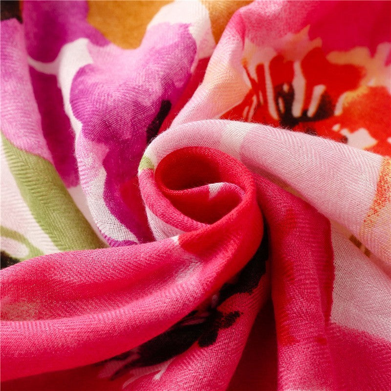 2pcs Floral Tassel Shawl Scarf Large Soft Spring Fashion Wrap Yellow Pink