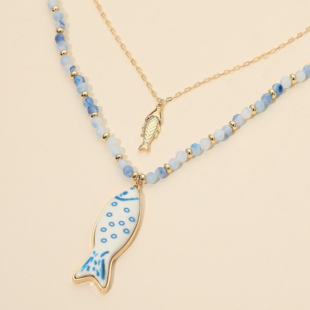 Gold Multi Layered Turquoise Bead Coin Pendant Necklace - Boho Statement Jewelry