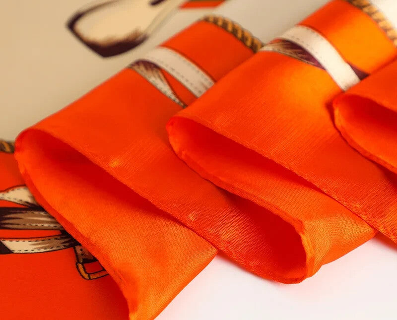 Luxury Printed Satin Square Silk Scarf for Women 35 Inch Hair Wrap Shawl Orange