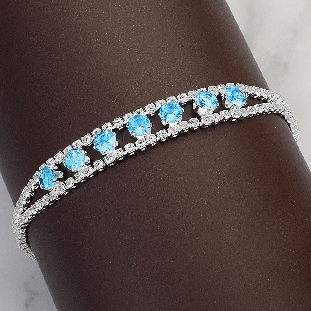 Round CZ Stone Paved Bracelet Evening Jewelry Sparkly Gift Idea for Women