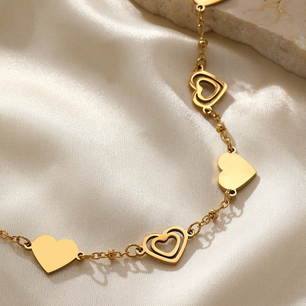 Gold Heart Charm Bracelet Women’s Adjustable Link Chain Jewelry Gift