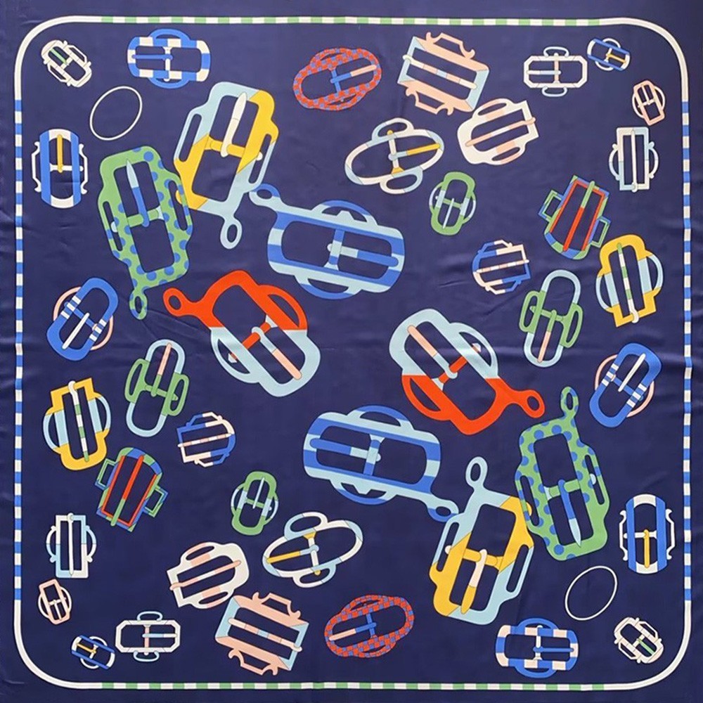 Chic Buckle Print Square Scarf Blue Red Yellow Lightweight Fashion Accessory