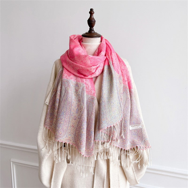 Pink Paisley Pashmina Scarf Shawl Wrap Floral Jacquard Tassel Hijab 28x71"