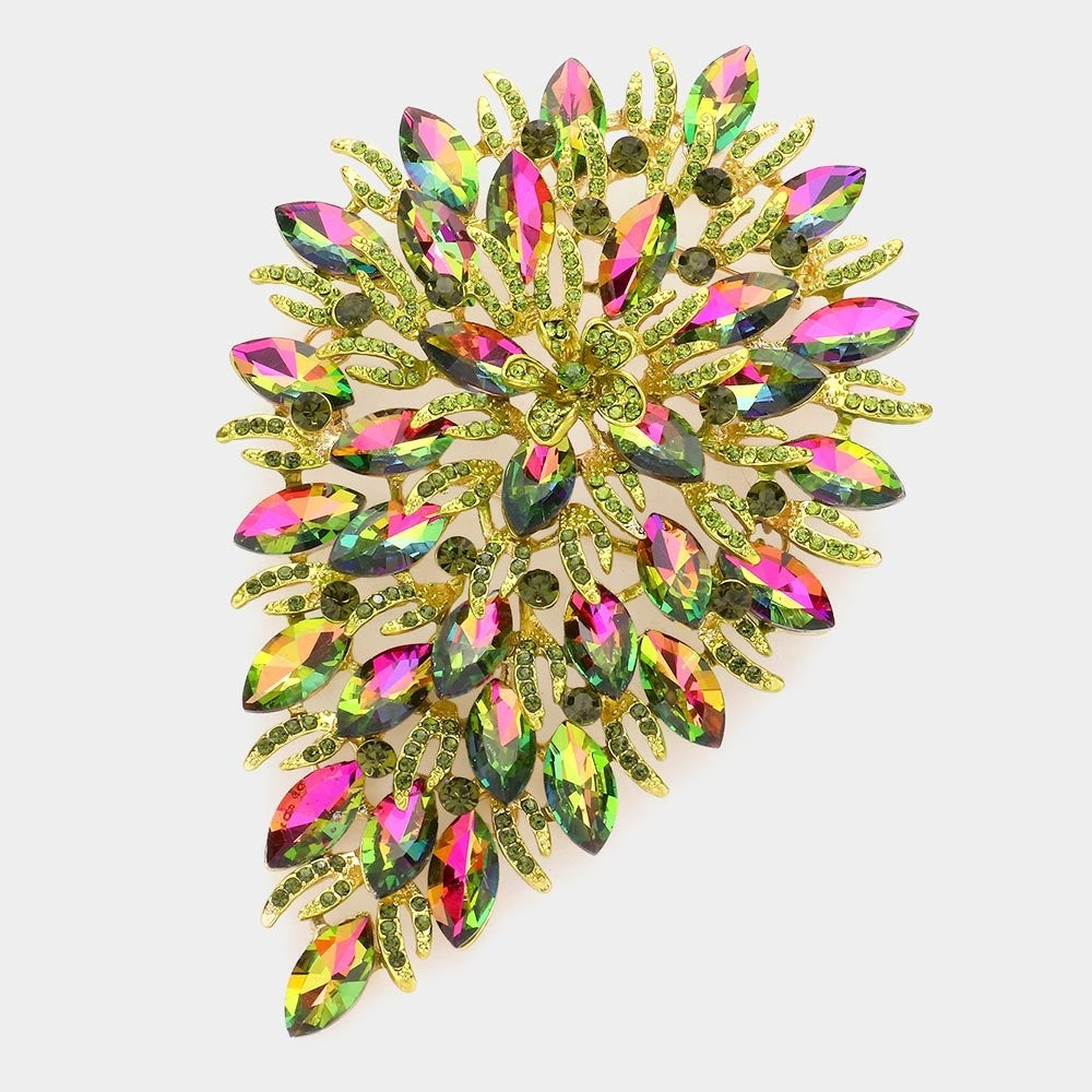 2pcs Large Crystal Teardrop Cluster Brooches Iridescent & Clear Gold Pins