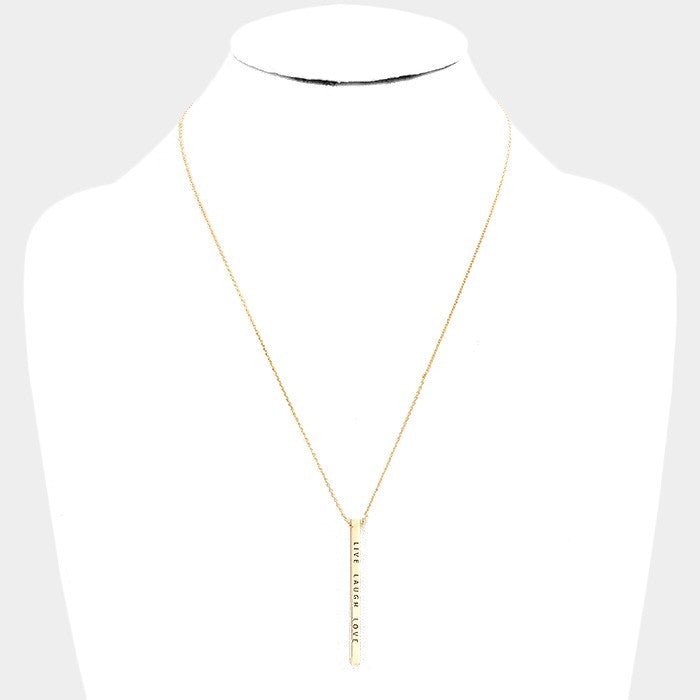 Live Laugh Love Bar Pendant Necklace Gold Tone Inspirational Jewelry for Women
