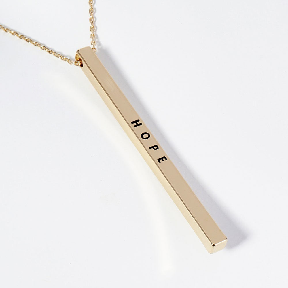Gold HOPE Engraved Vertical Bar Necklace Dainty Brass Pendant Adjustable 21.5"