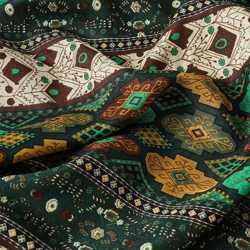 2PCS Women's Oversized Geometric Tassel Shawl Scarf Black & Green/Brown 72.8in