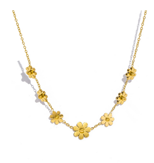 Gold Plated Stainless Steel Flower Necklace for Women Dainty Floral Jewelry