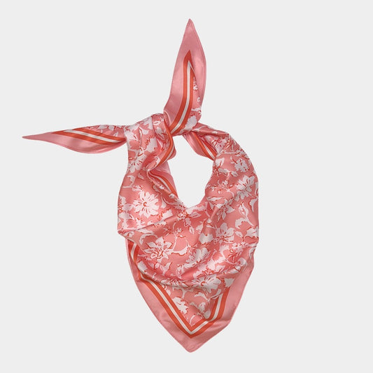 Pink Floral Print Satin Square Scarf - Elegant Silk-Like Headband Neck Wrap