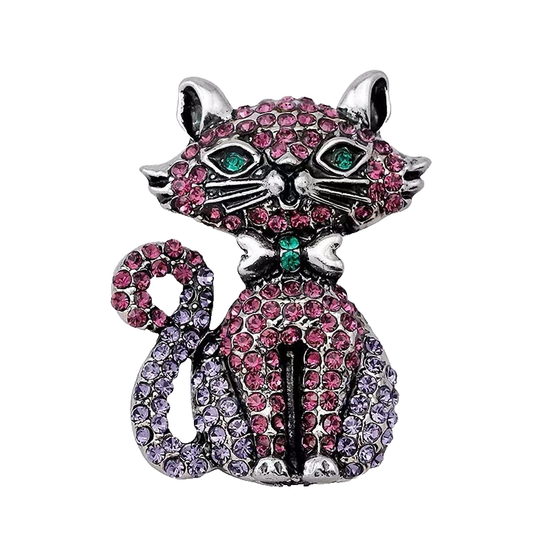 5pcs Cat Brooch Pin Set Rhinestone Enamel Sterling Silver Abalone Shell