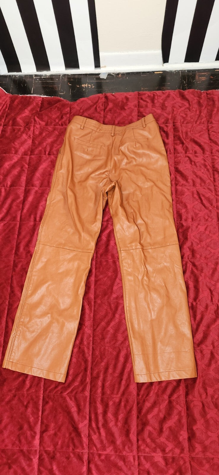 Elevated Option Brown Vegan Leather Straight Leg Pants Zip-Front Medium Lulus