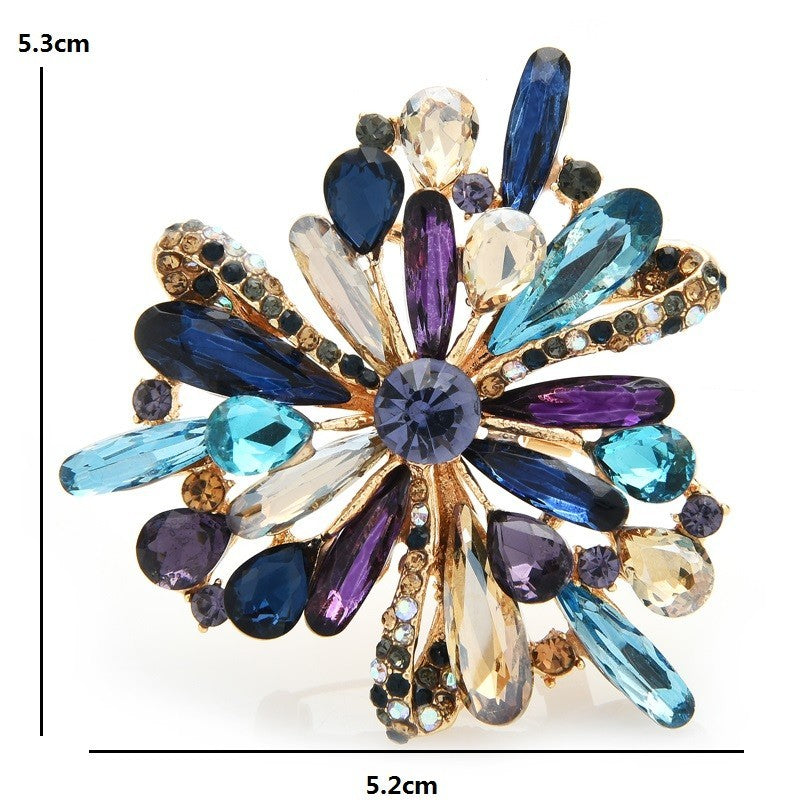 2pcs Sparkling Rhinestone Flower Brooch Set - Elegant Crystal Floral Pins for Wo