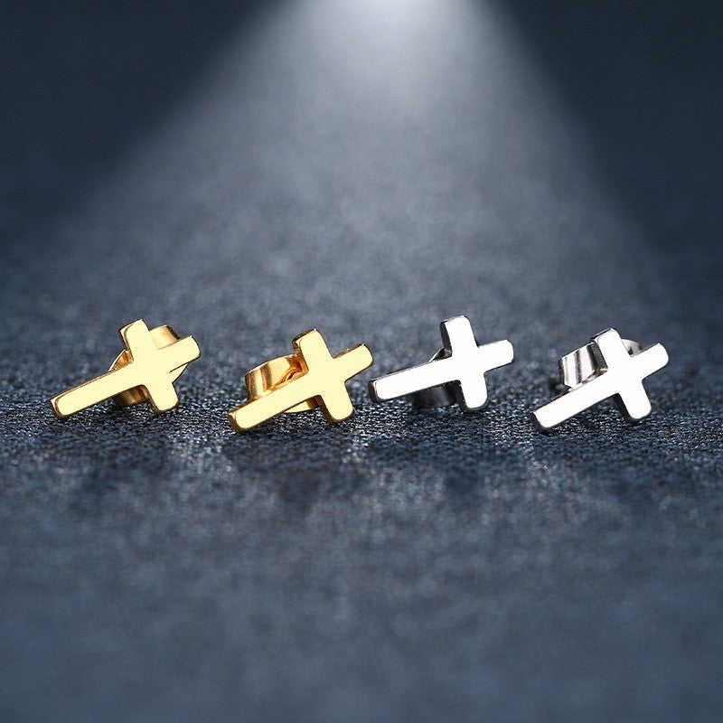 2pcs Minimalist Cross Stud Earrings Set Gold Silver Tone Stainless Steel