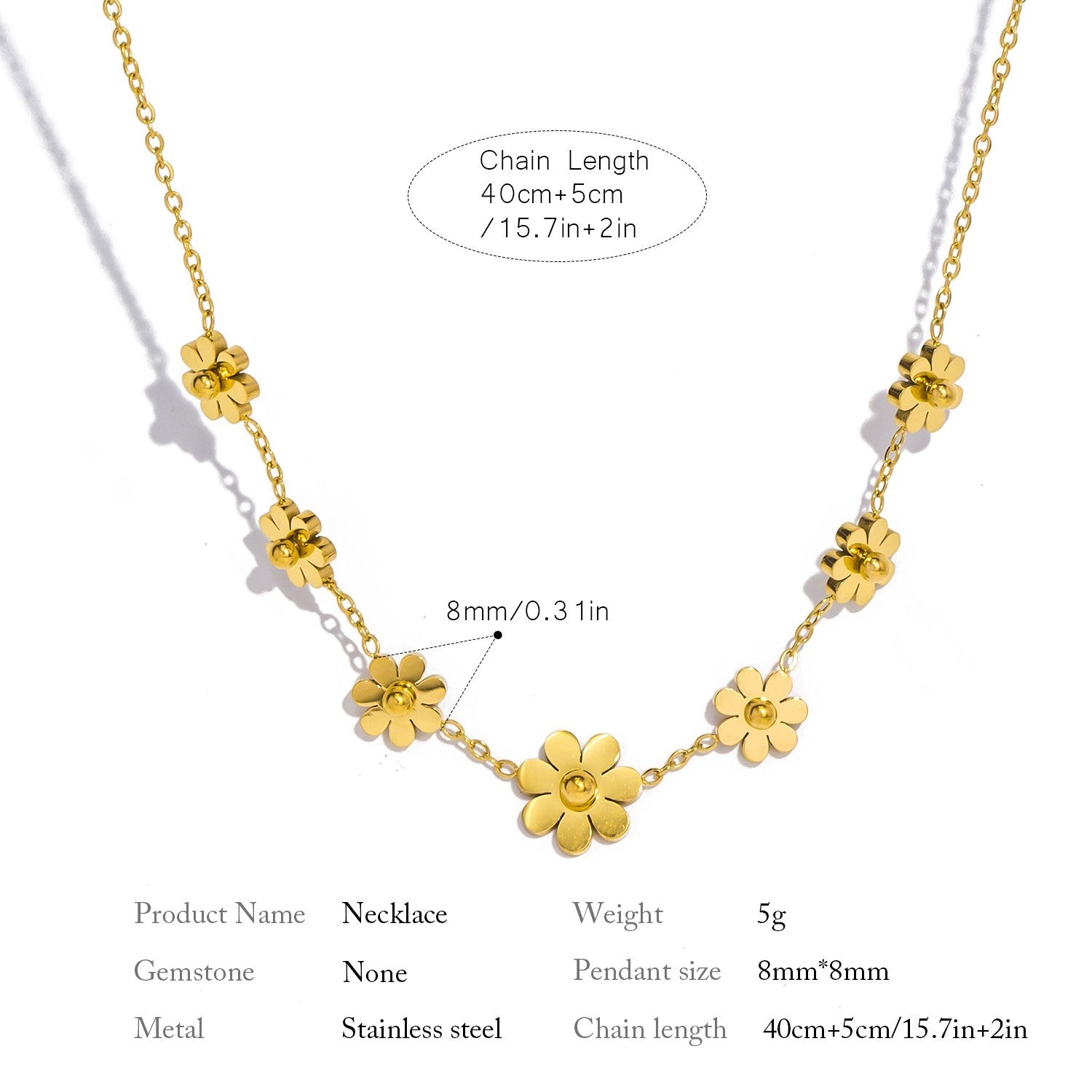 Gold Plated Stainless Steel Flower Necklace for Women Dainty Floral Jewelry