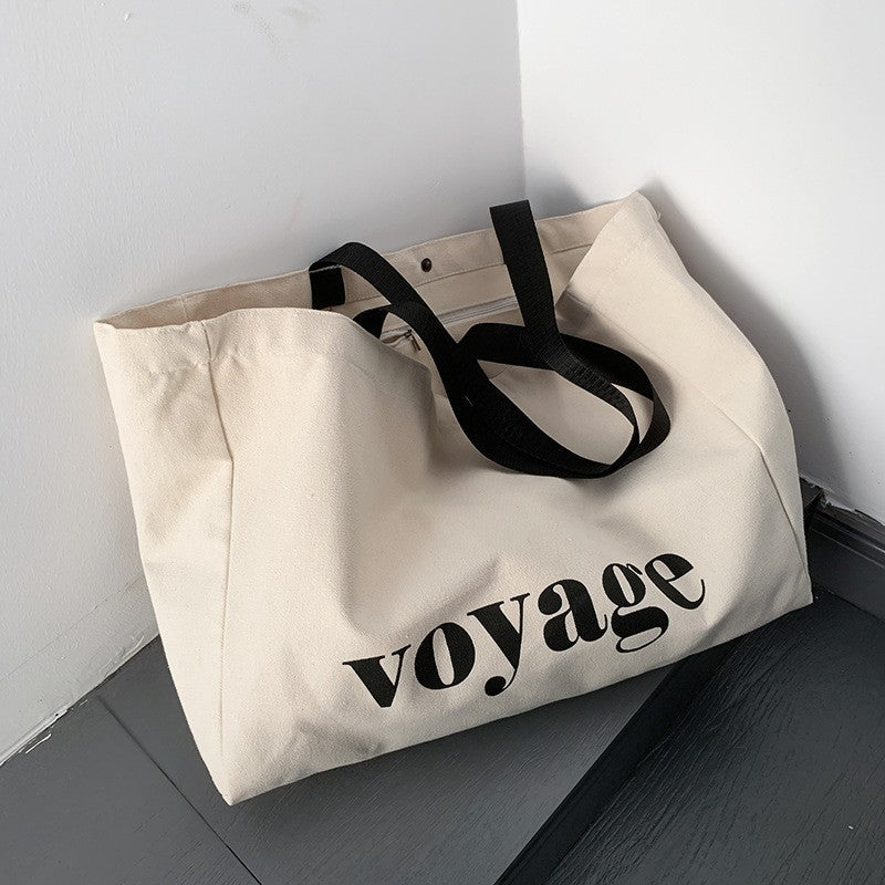 Letter Voyage Canvas Tote Bag Large Shoulder Bag for Women Travel Shopping Bags