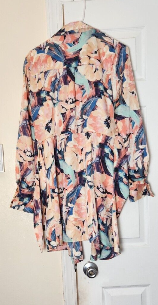 Women’s Watercolor Floral Wrap Dress Medium V Neck Belted Summer Party Casual