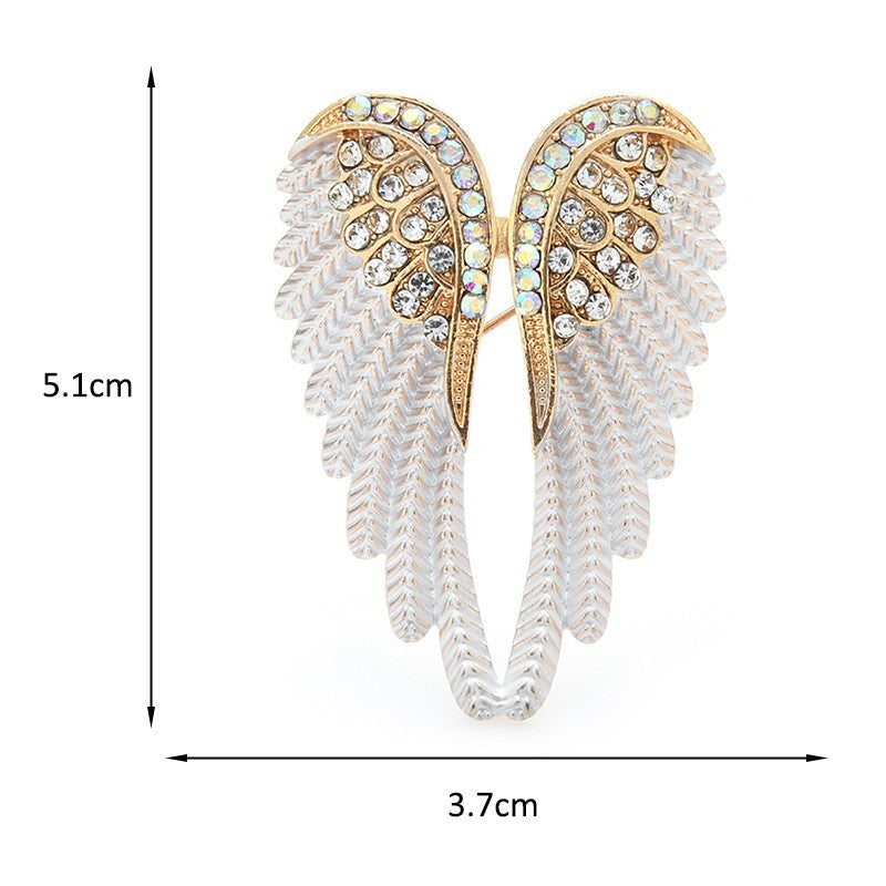 Crystal Angel Wings Brooch Gold Tone White Feather Pin Holy Guardian Jewelry