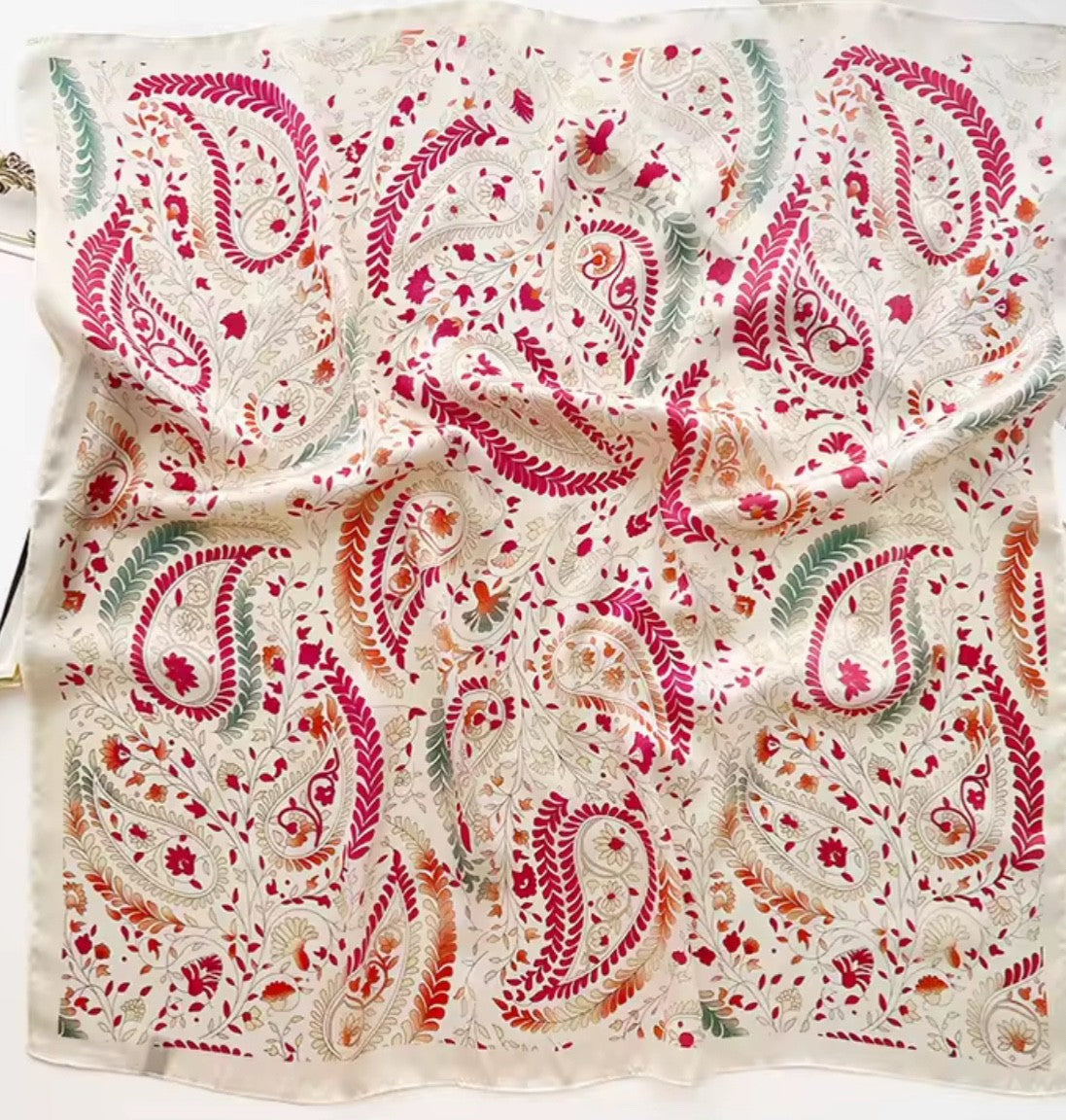 Pink Paisley Silk Feel Square Scarf - Floral Print Neck Head Wrap Bandana Bag