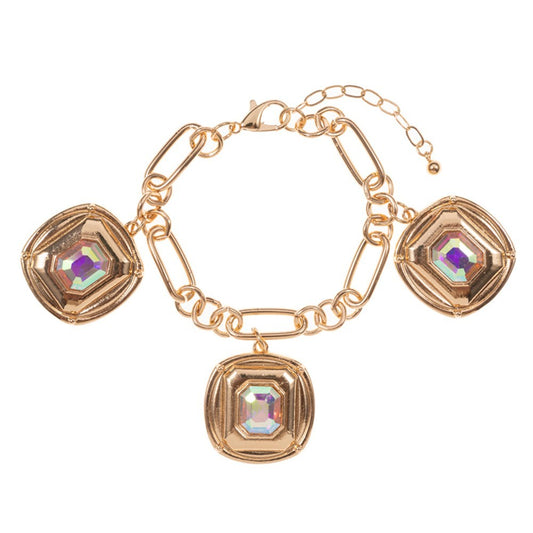 Gold Iridescent Charm Bracelet Statement Link Chain Jewelry Gift for Women