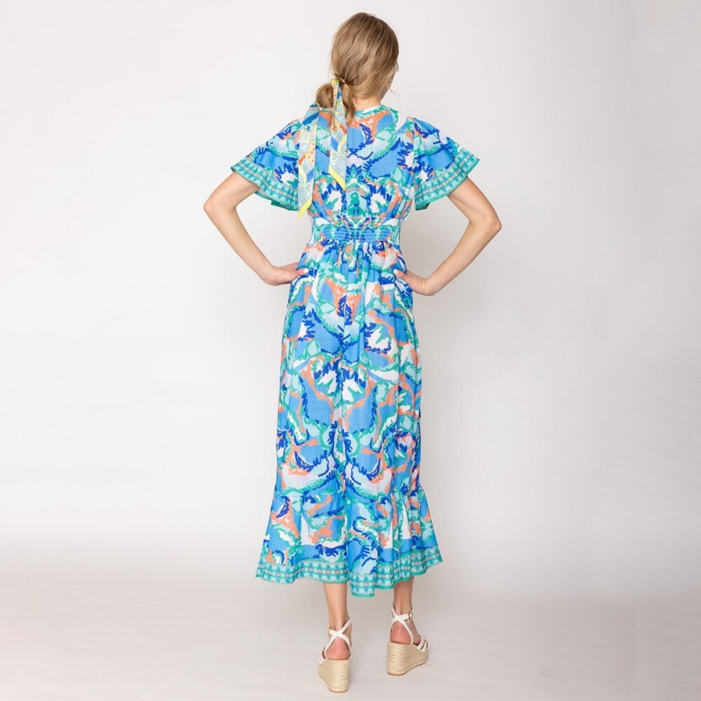 Painted Petals Goddess Maxi Dress Floral  Art V-Neck Sleeveless Dress Large