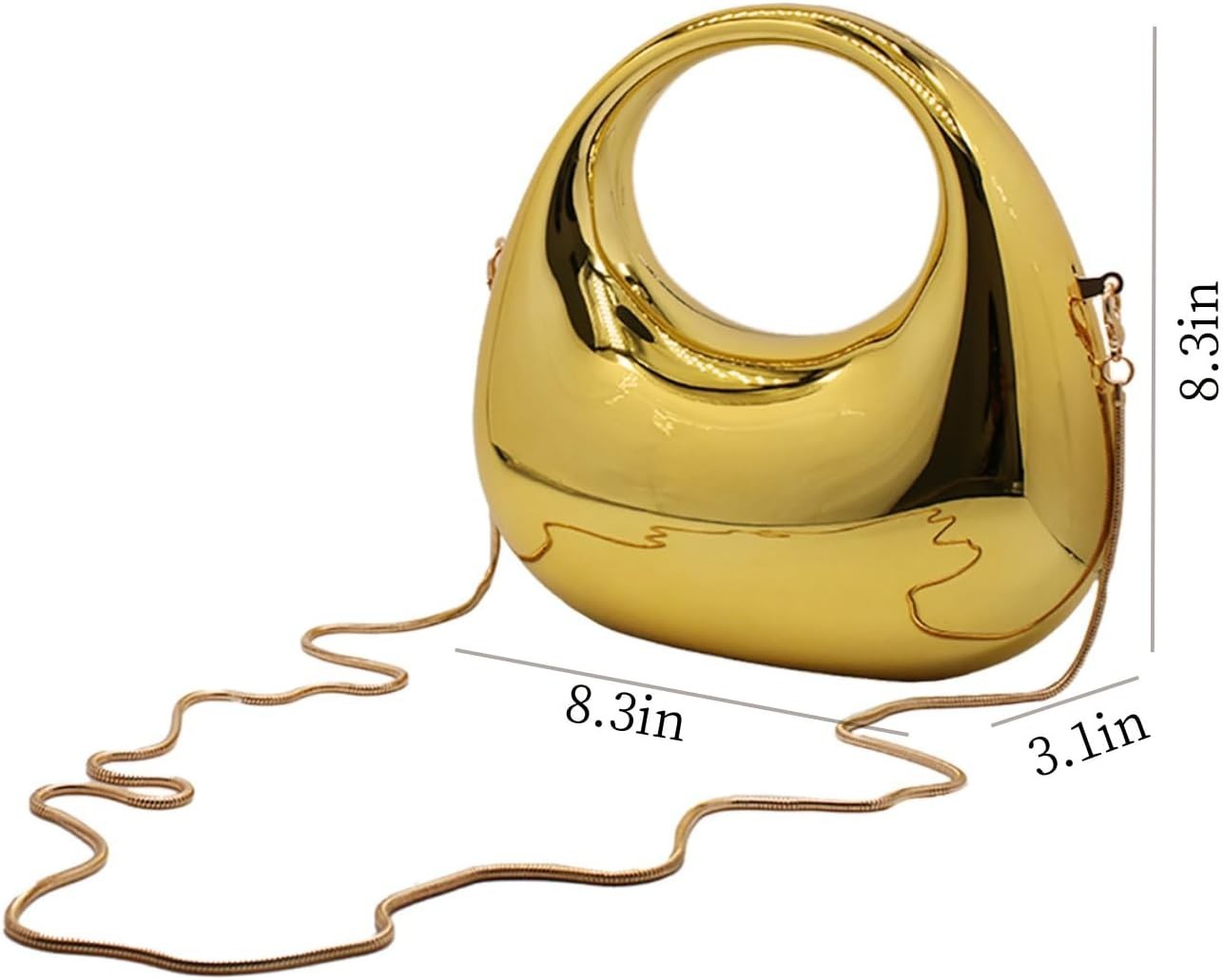 Sculptural Gold Mirror Metallic Crescent Bag Clutch Shoulder Crossbody Statement